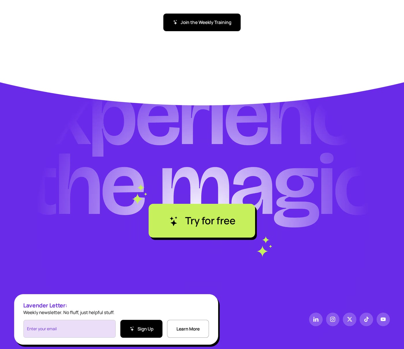 Lavender — screenshot of the call to action section