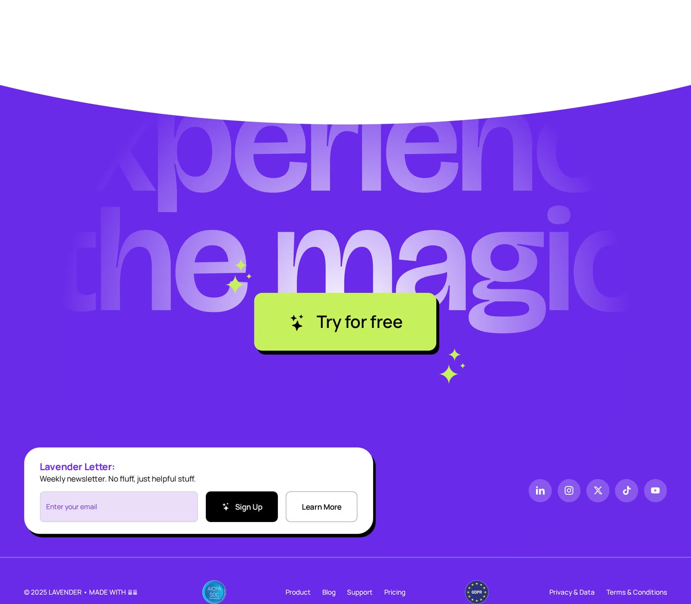 Lavender — screenshot of the footer section