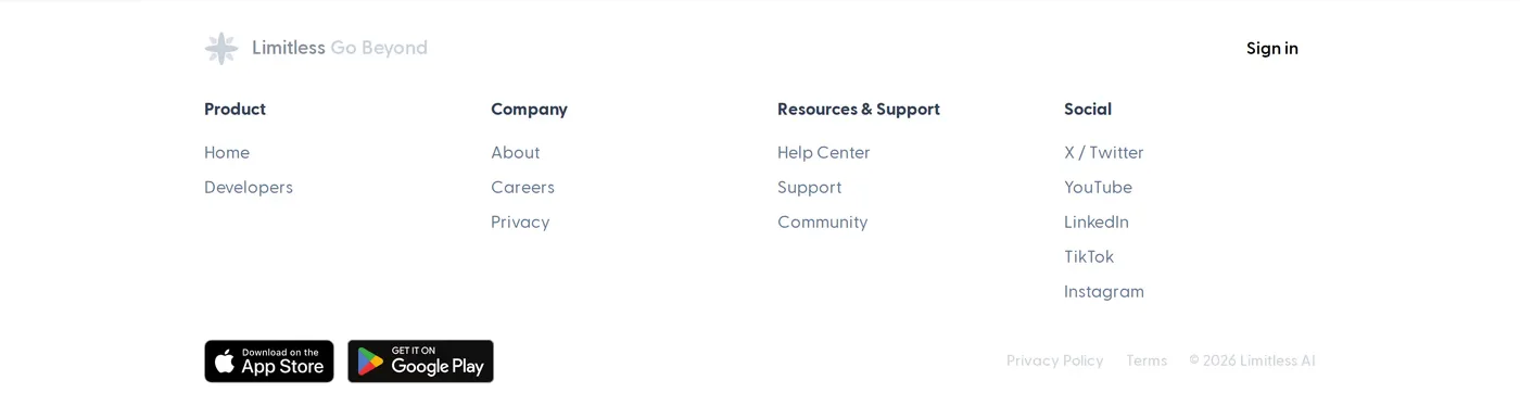 Limitless — screenshot of the footer section