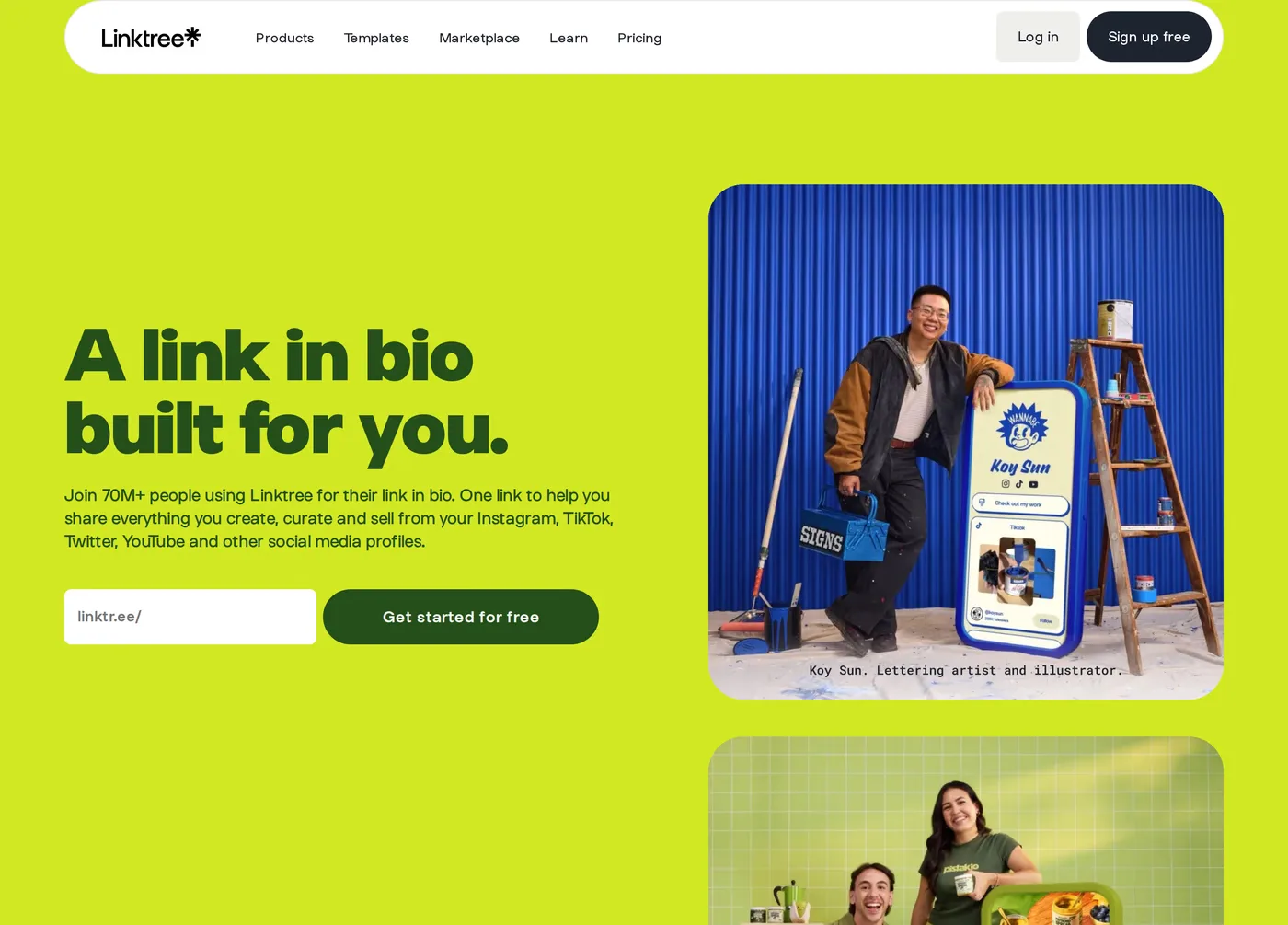 Linktree — screenshot of the hero section