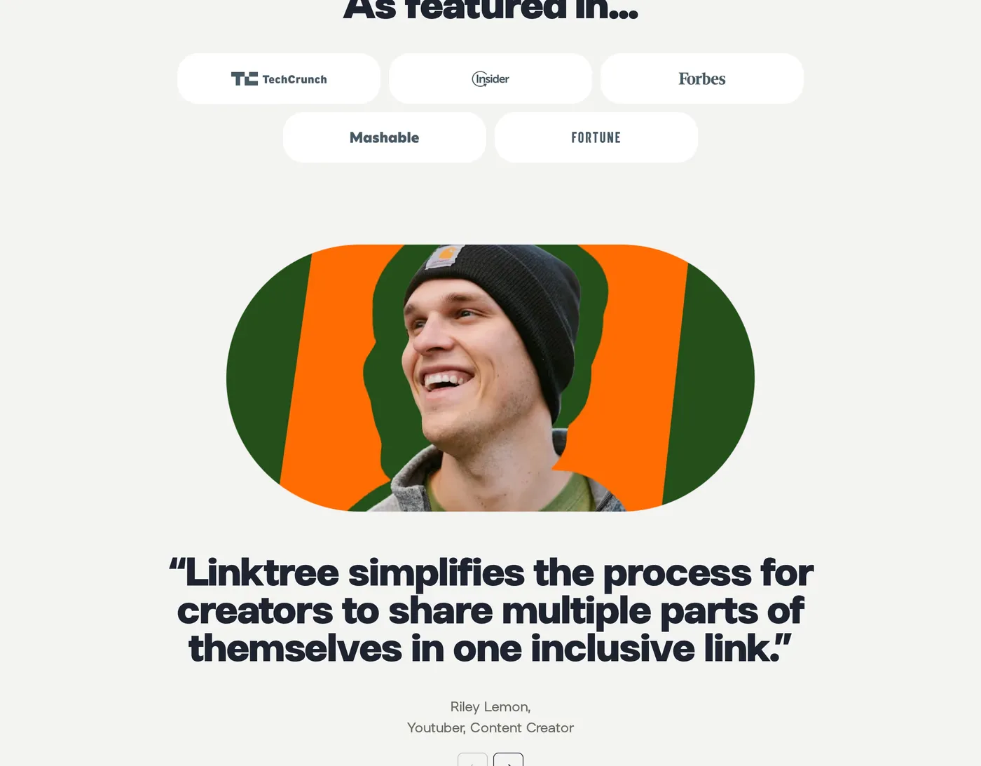 Linktree — screenshot of the testimonials section