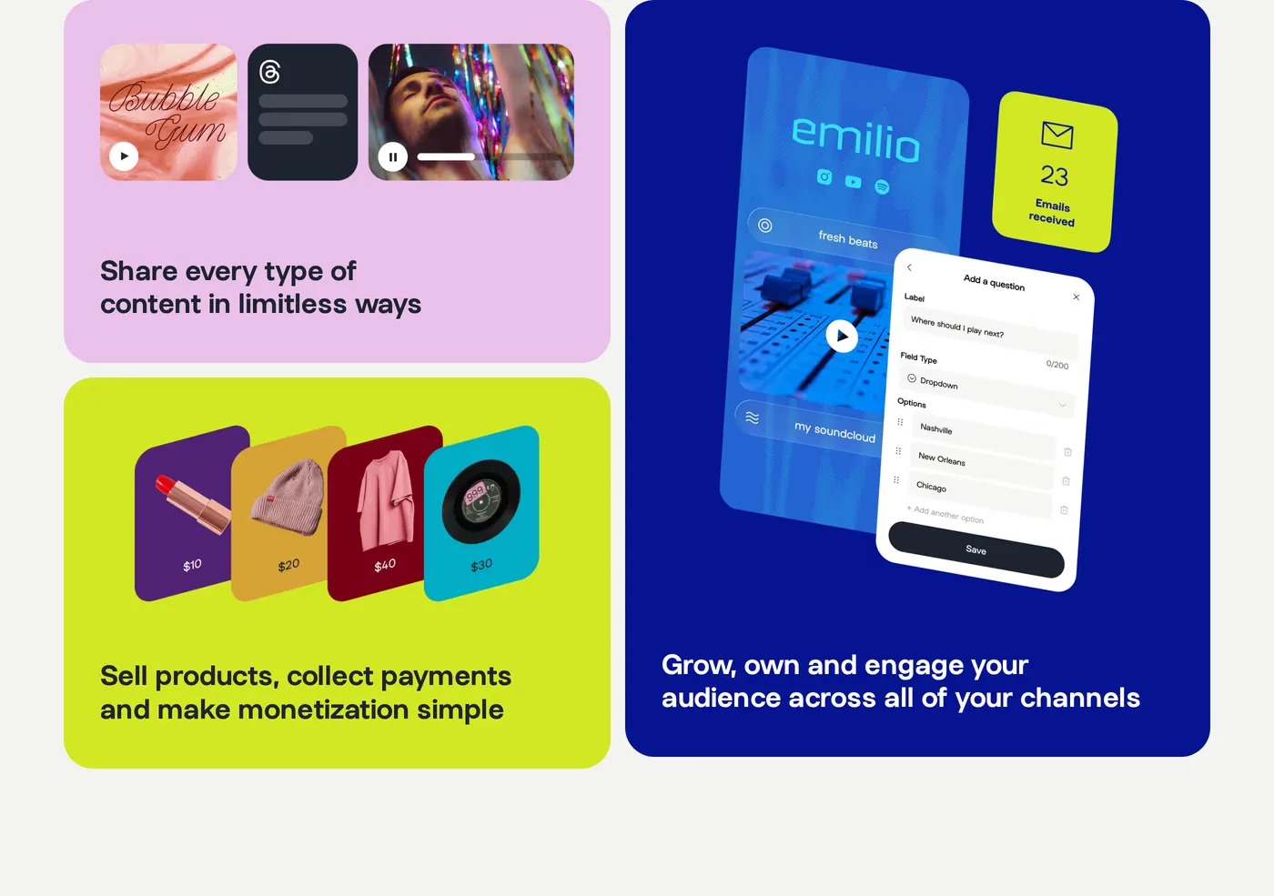 Linktree — screenshot of the features section