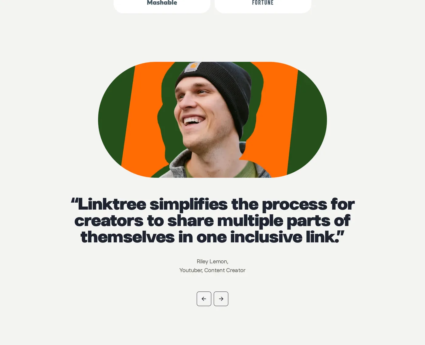 Linktree — screenshot of the testimonials section
