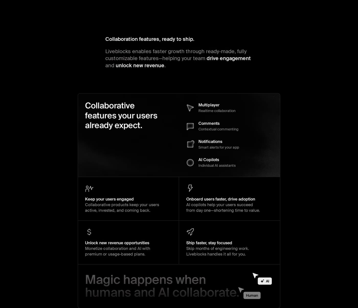 Liveblocks — screenshot of the features section