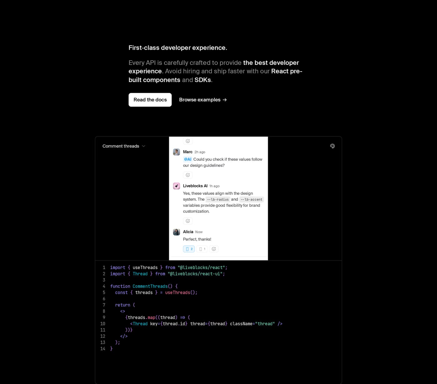 Liveblocks — screenshot of the features section
