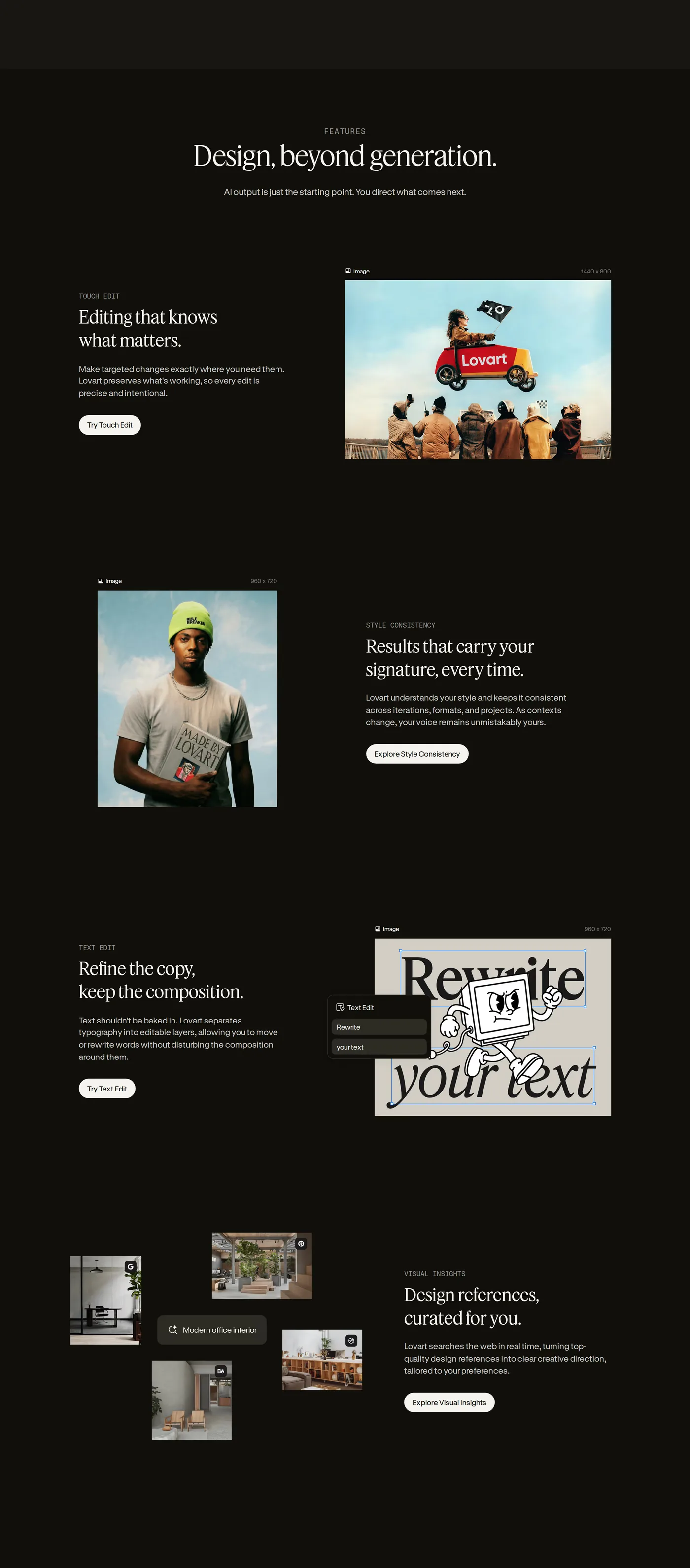 Lovart — screenshot of the features section