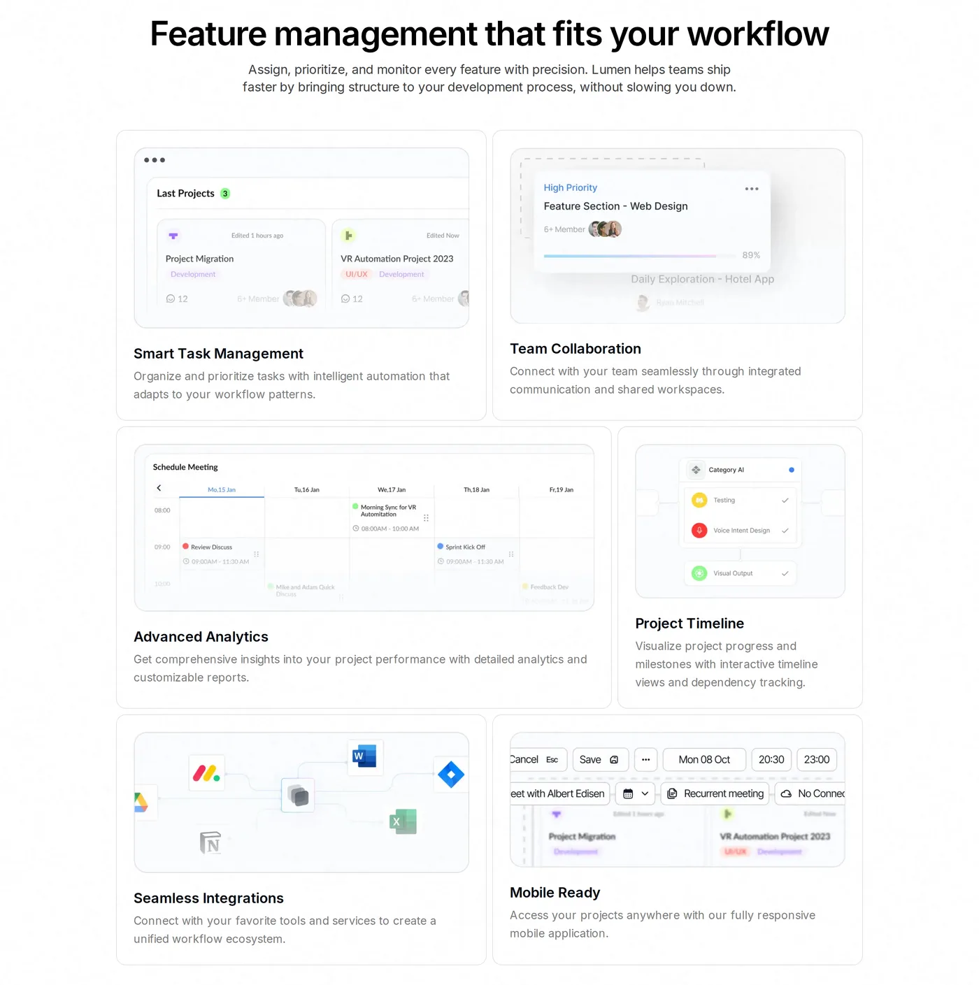 Lumen — screenshot of the features section