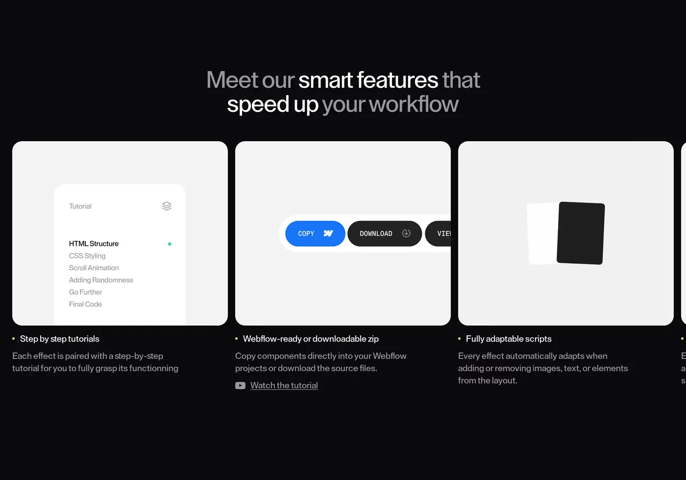 Made With Gsap — screenshot of the features section