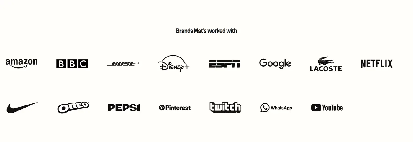 Mat Voyce — screenshot of the logos section