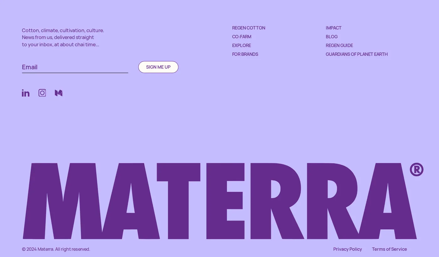 Materra — screenshot of the footer section