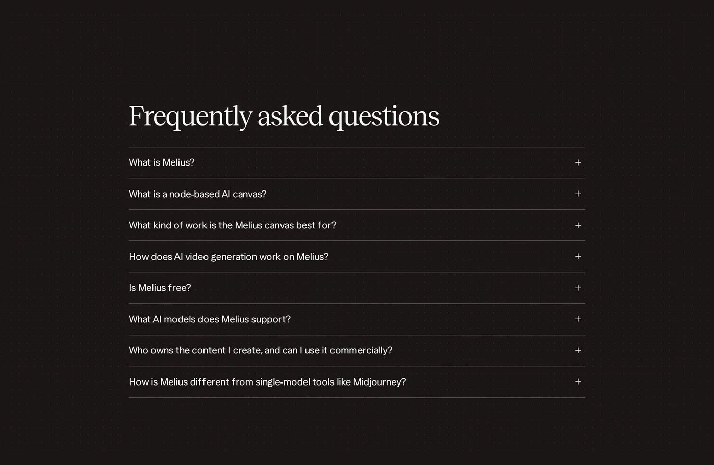 Melius — screenshot of the faq section