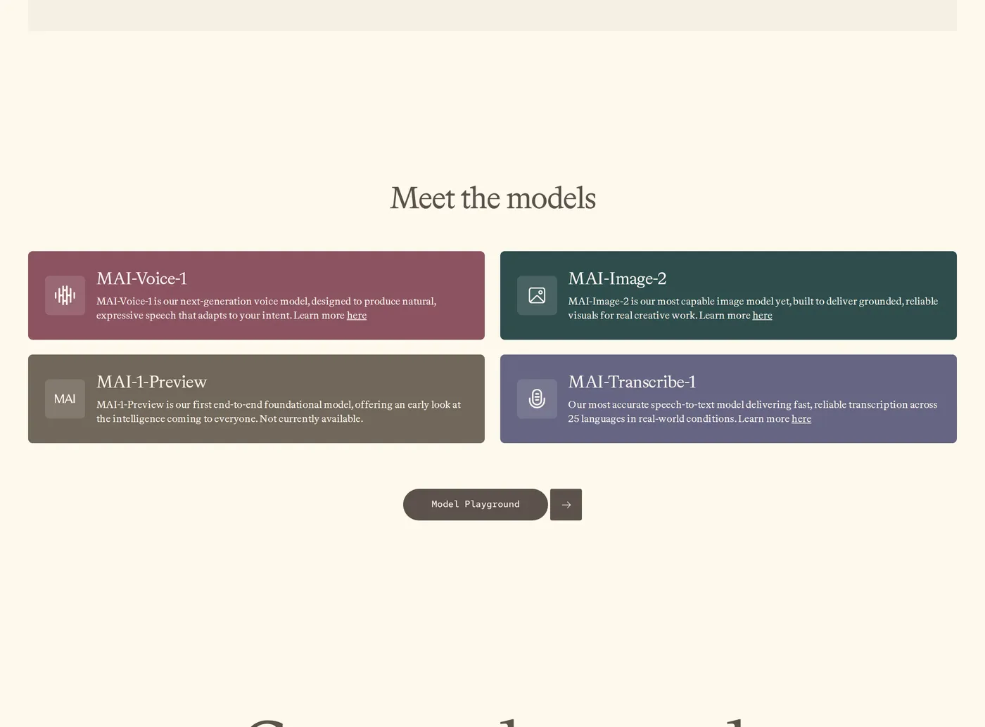Microsoft AI — screenshot of the features section