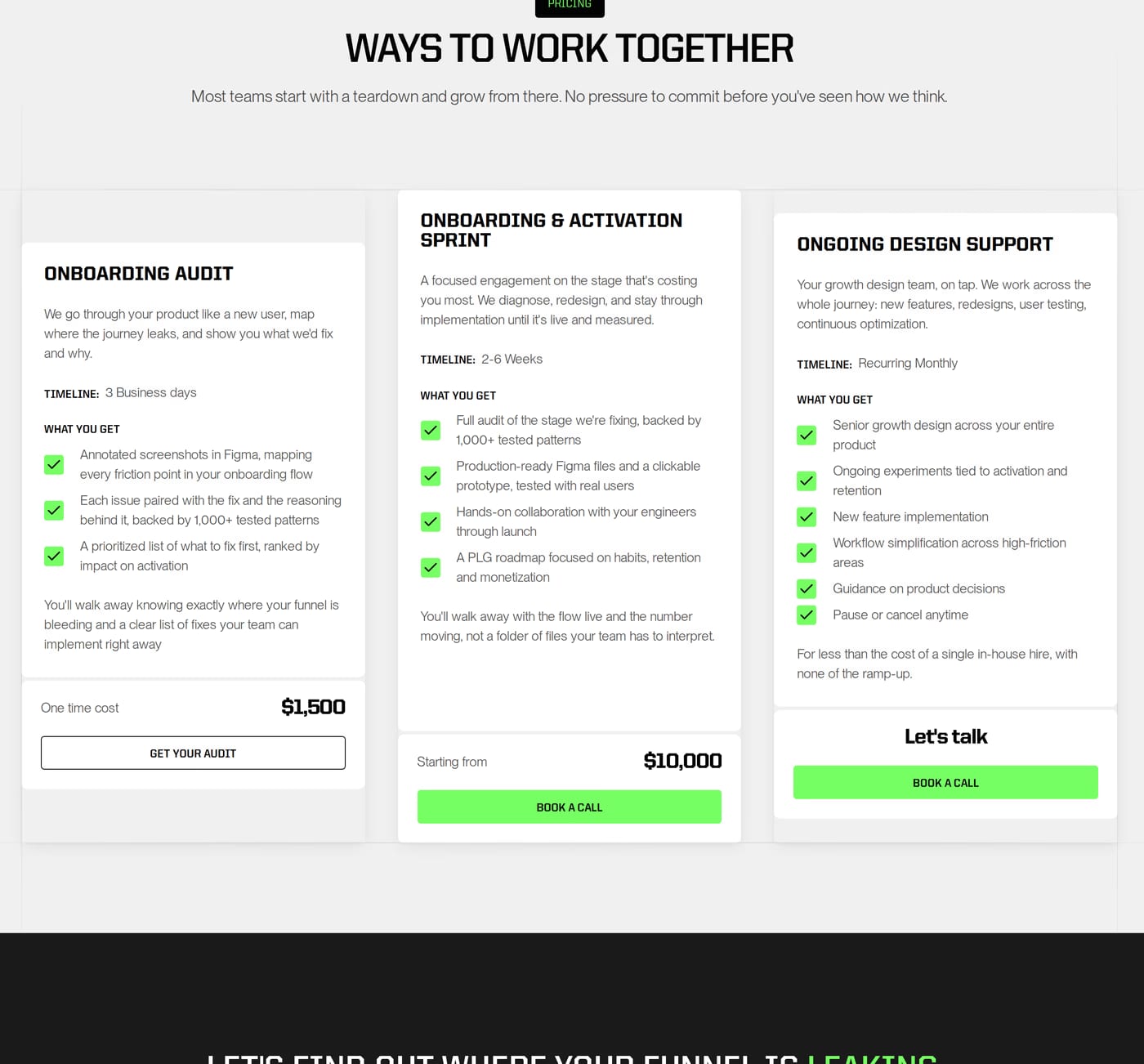 Modern Practice Pricing section