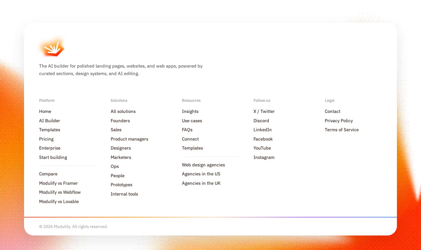 Modulify — screenshot of the footer section