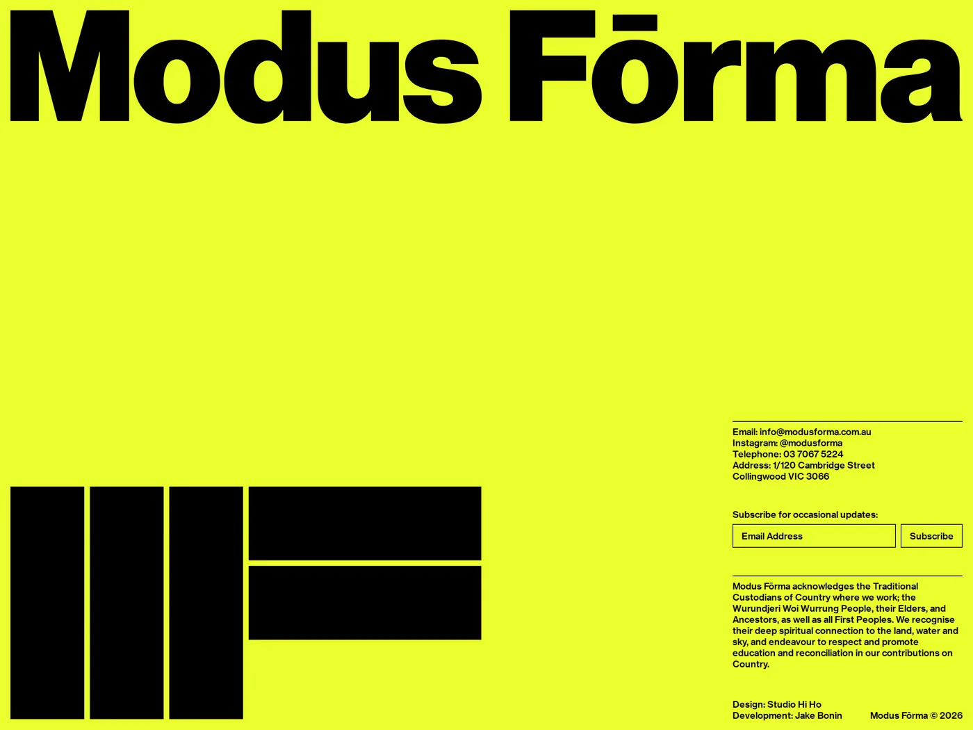 Modus Fōrma — screenshot of the footer section