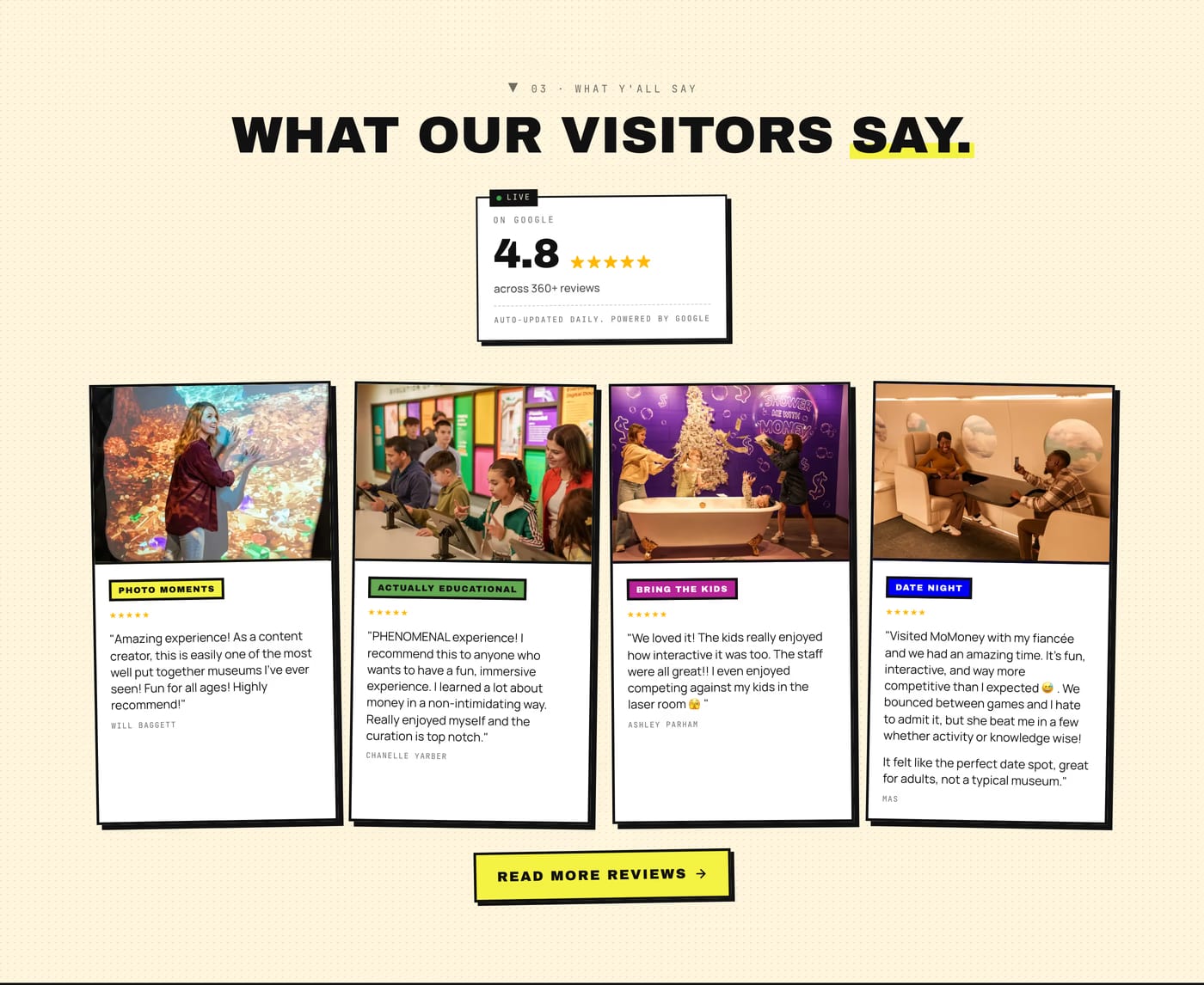 MoMoney — screenshot of the testimonials section