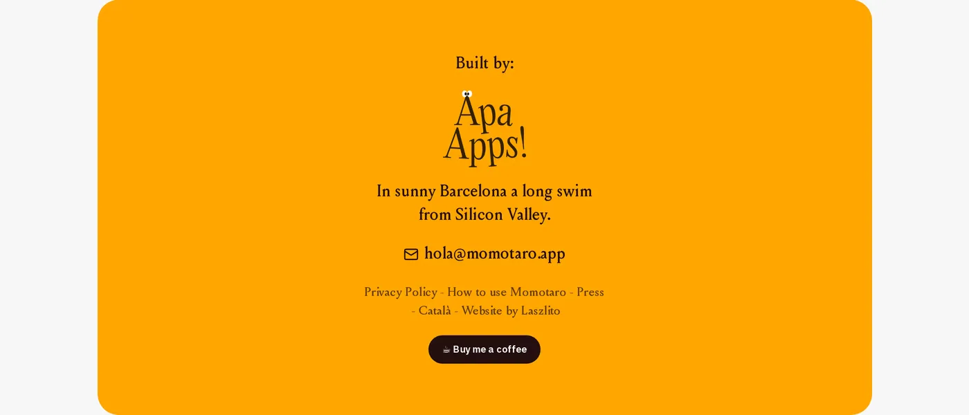 Momotaro — screenshot of the footer section