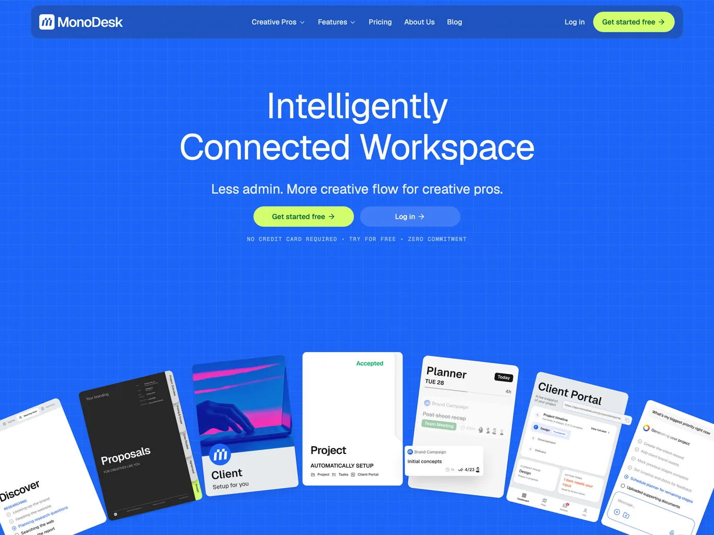 MonoDesk — screenshot of the hero section