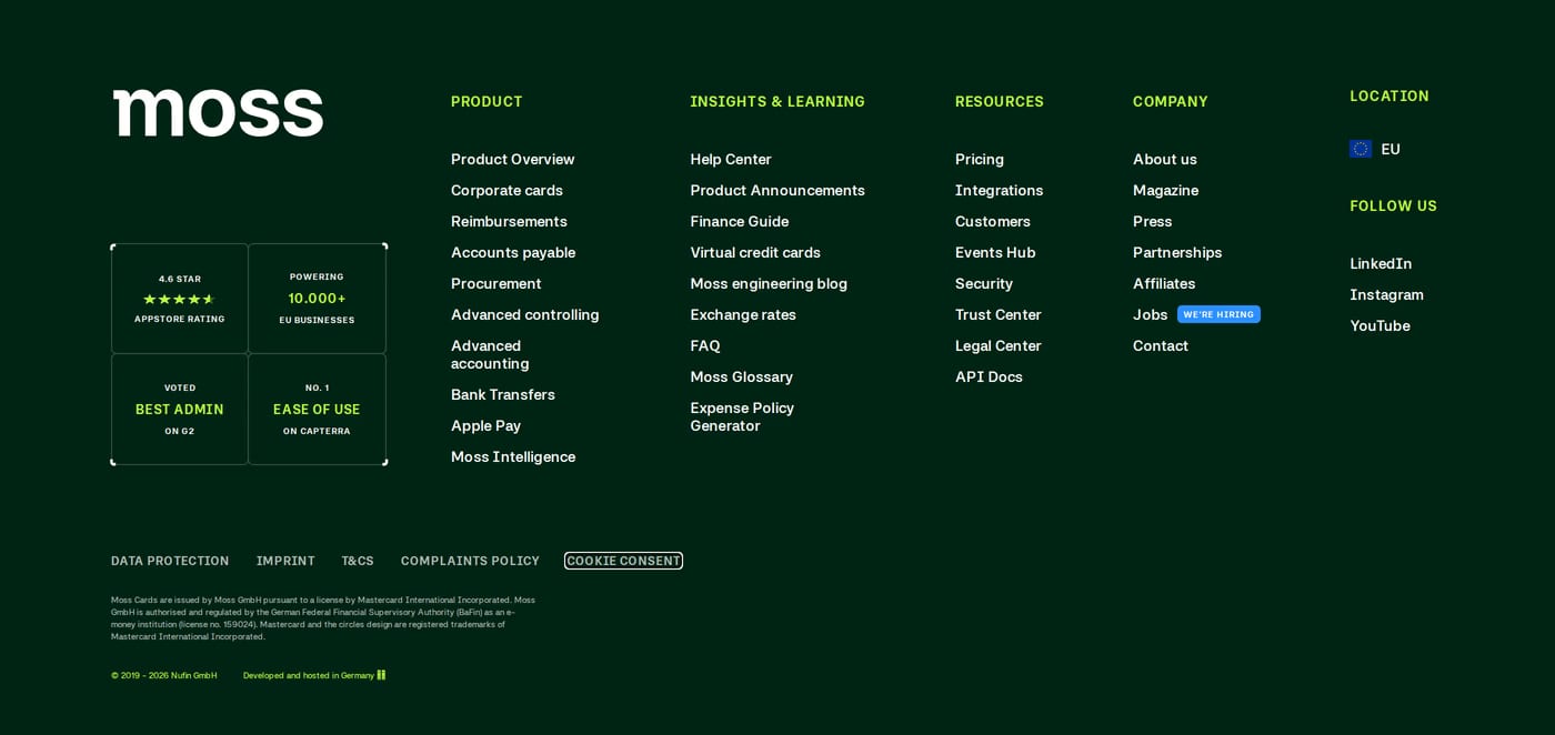Moss — screenshot of the footer section