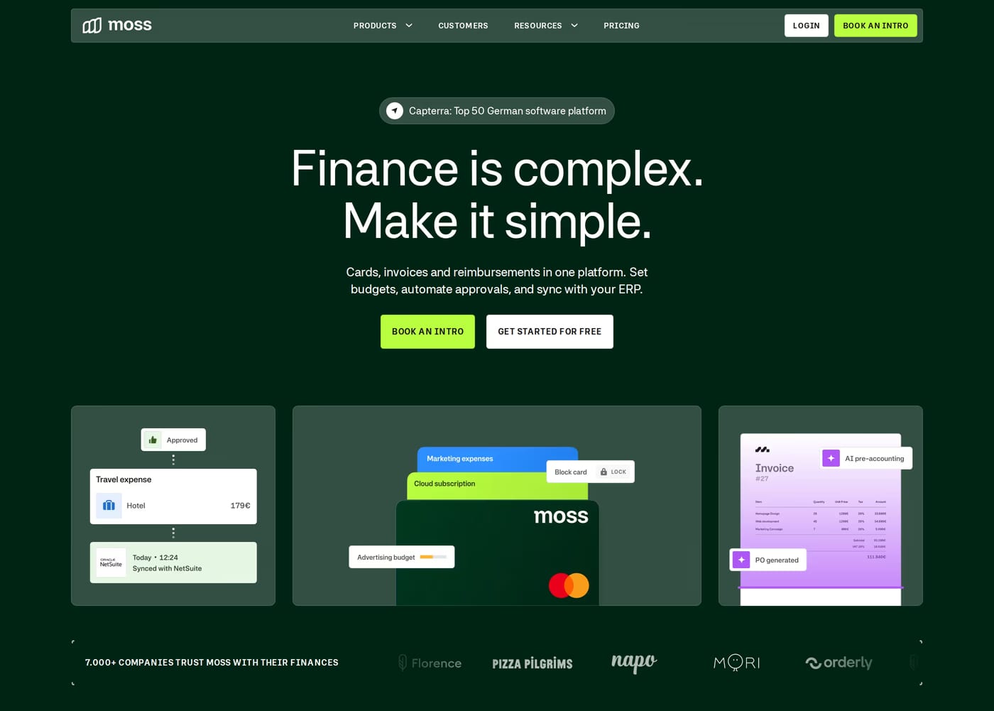 Moss — screenshot of the hero section