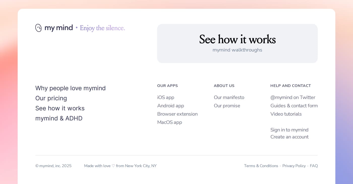 Mymind Footer section