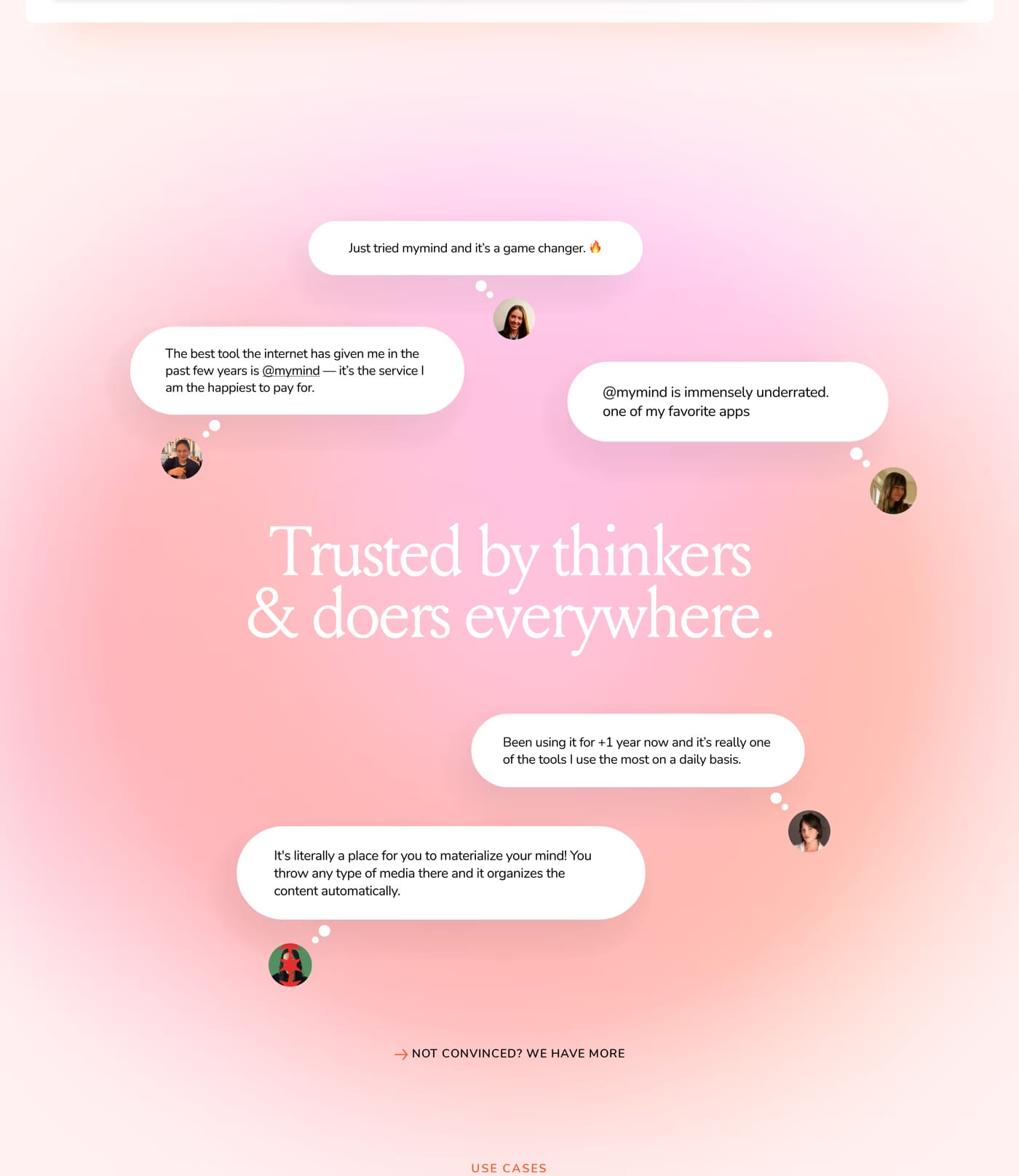 Mymind Testimonials section