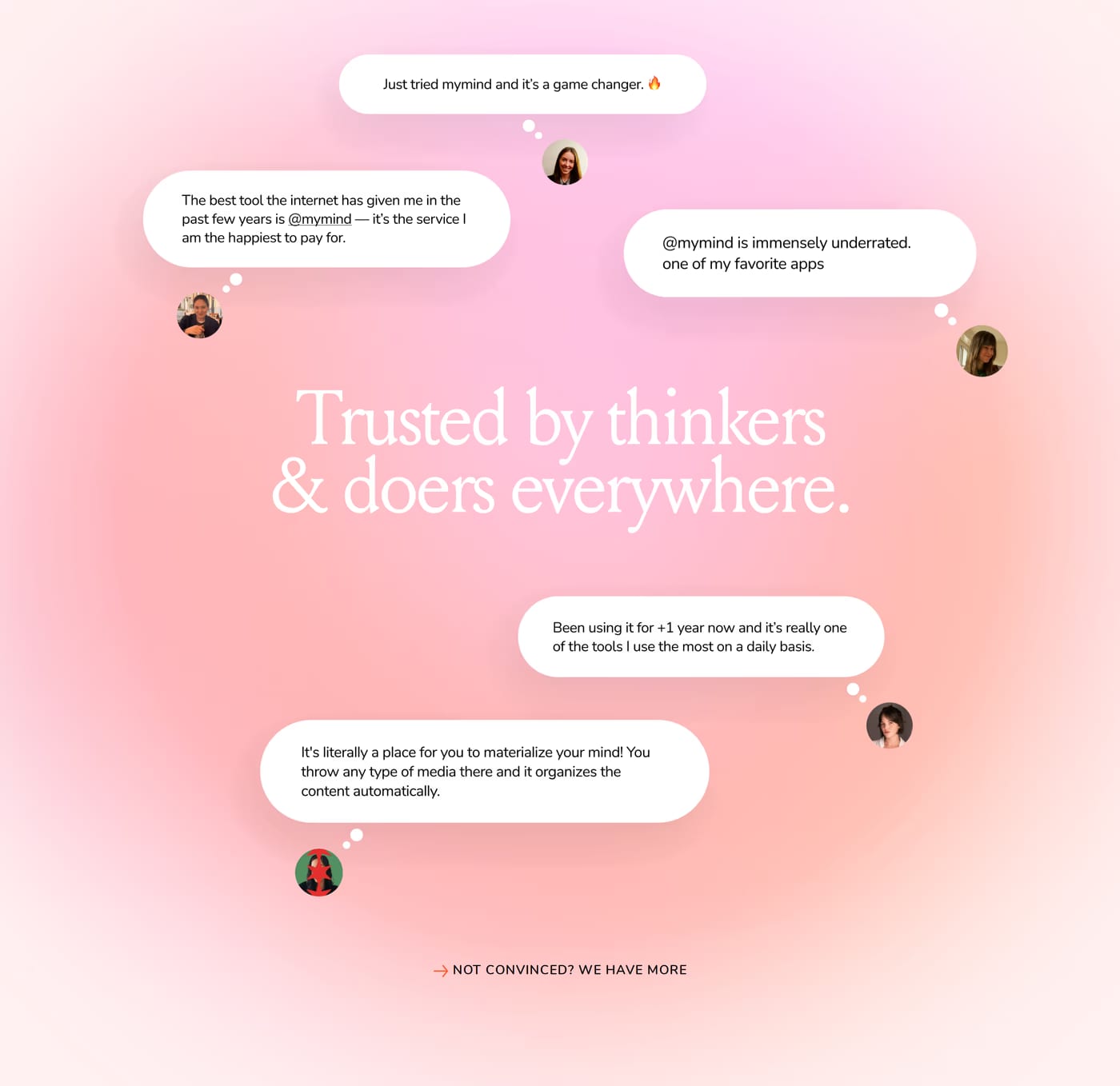 Mymind Testimonials section