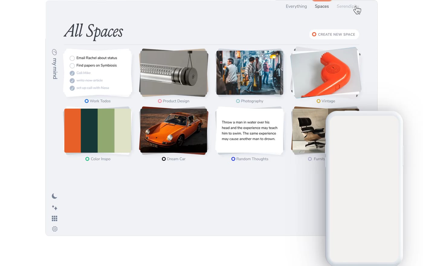 Mymind Features section