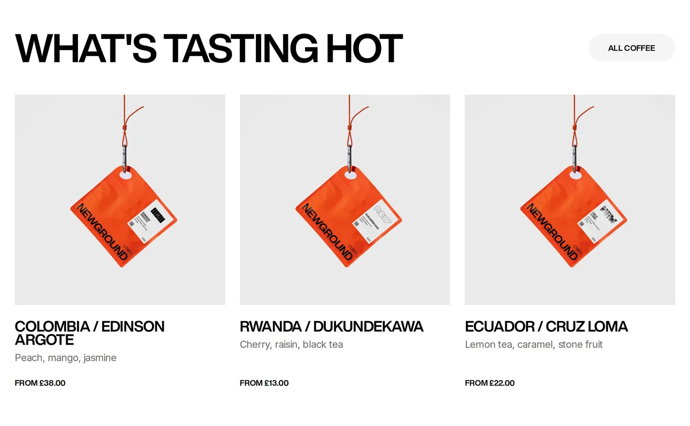 New Ground Coffee — screenshot of the products section