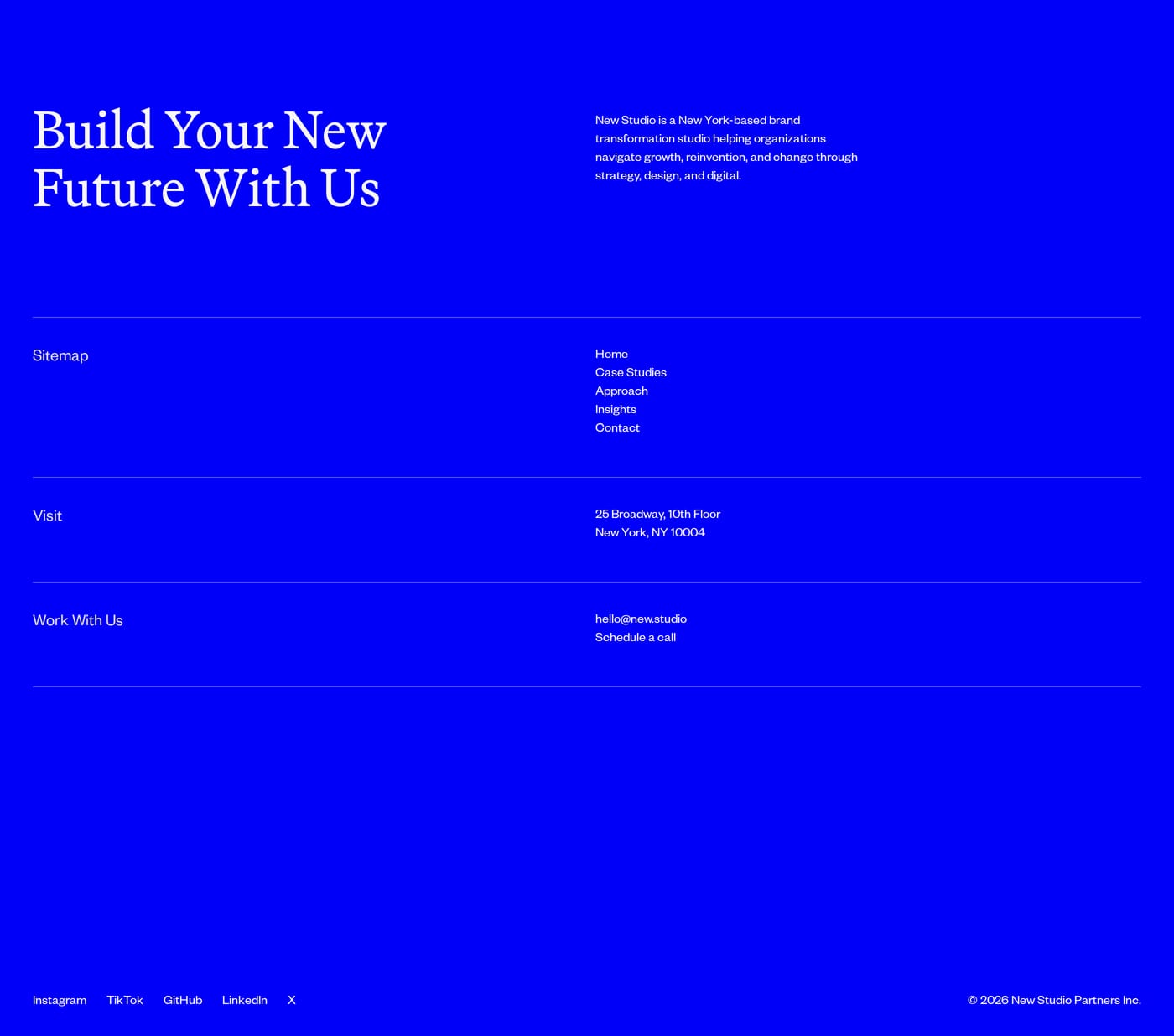 New Studio — screenshot of the footer section