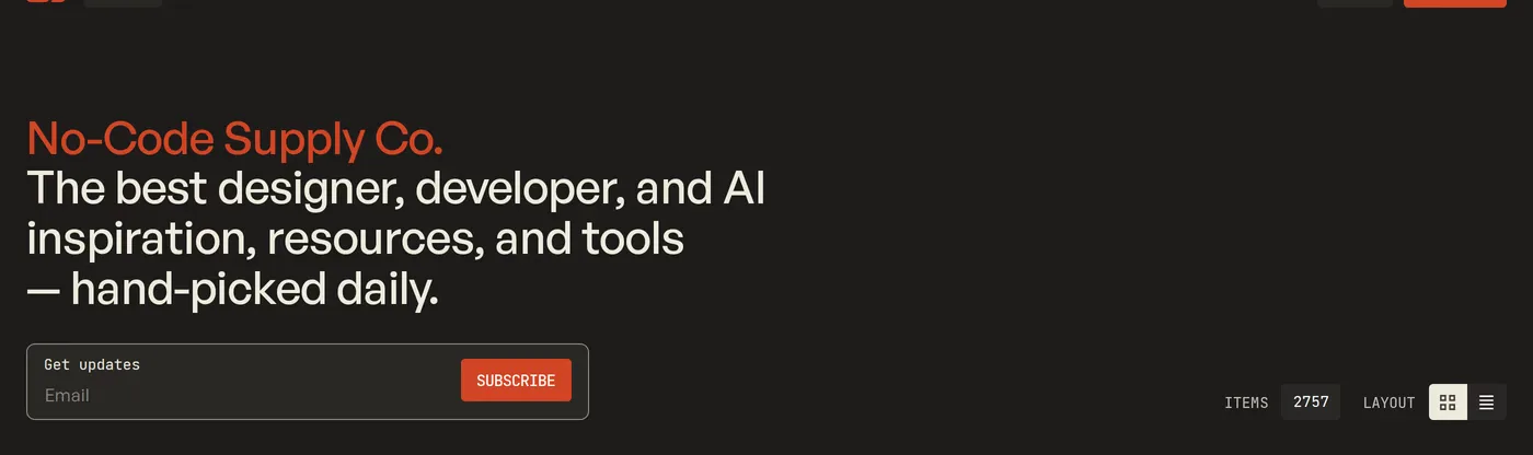 No-Code Supply Co — screenshot of the hero section