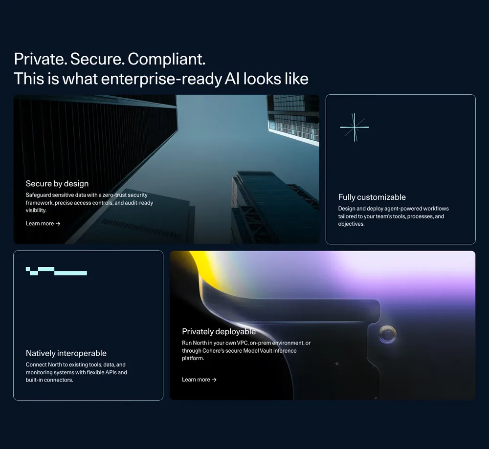 North — screenshot of the features section