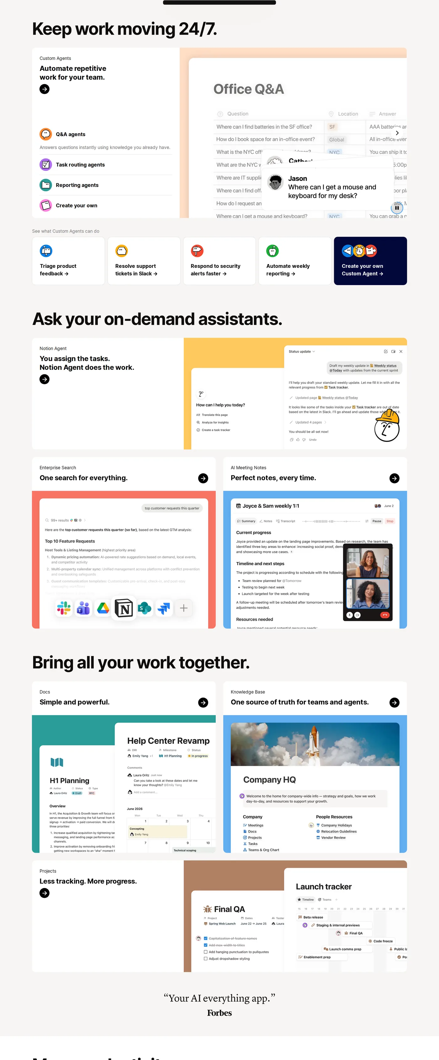 Notion — screenshot of the features section
