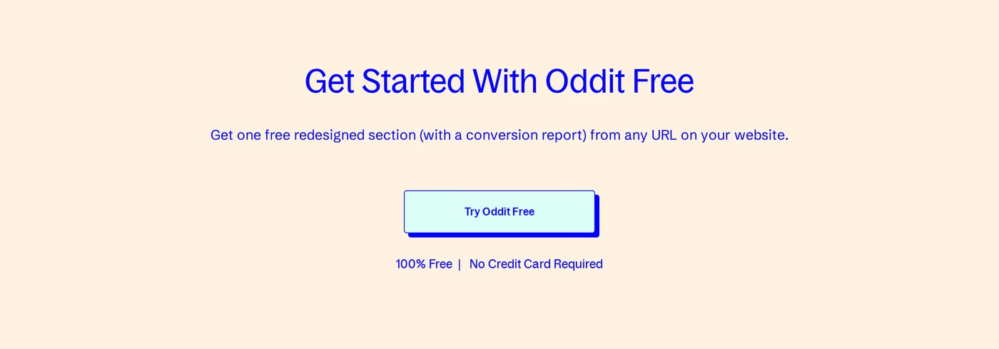 Oddit — screenshot of the call to action section