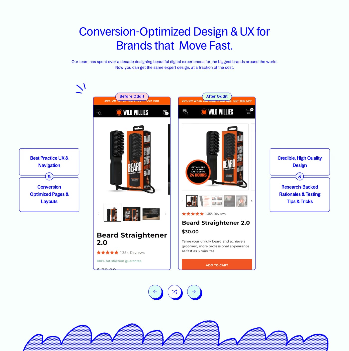 Oddit — screenshot of the features section