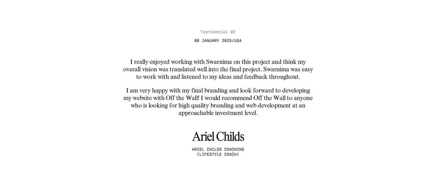 Off The Wall — screenshot of the testimonials section