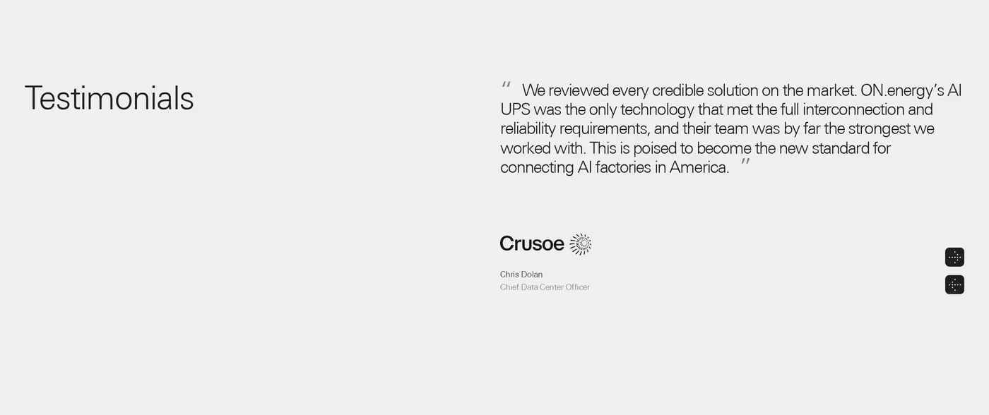 ON.energy — screenshot of the testimonials section