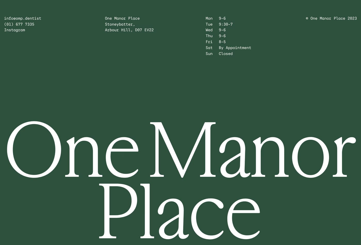 One Manor Place — screenshot of the hero section