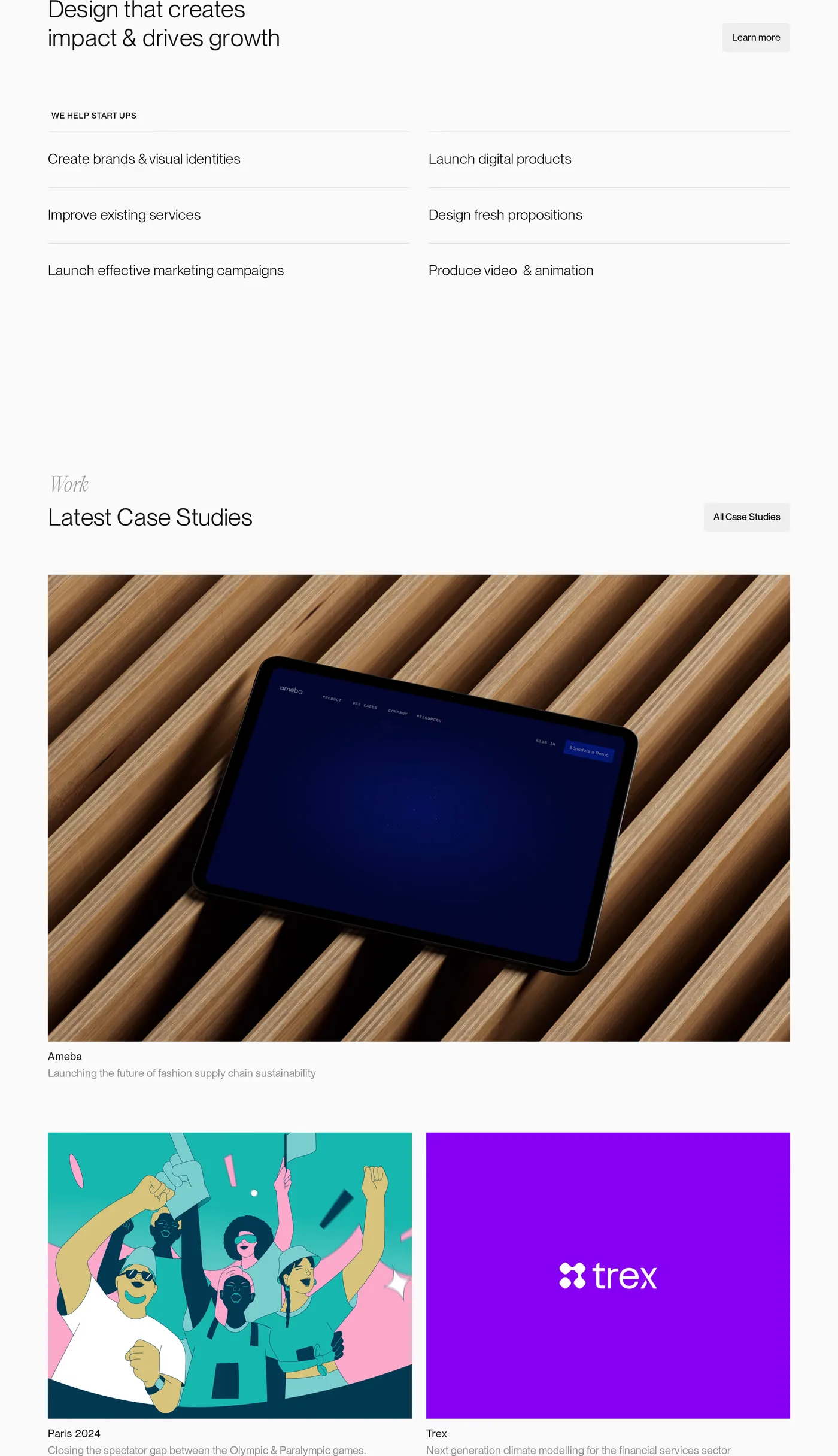 OneLeft — screenshot of the portfolio section
