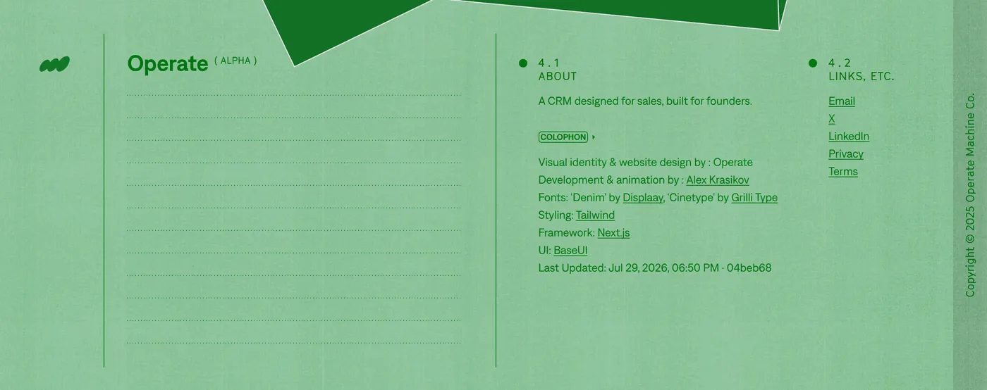 Operate — screenshot of the footer section