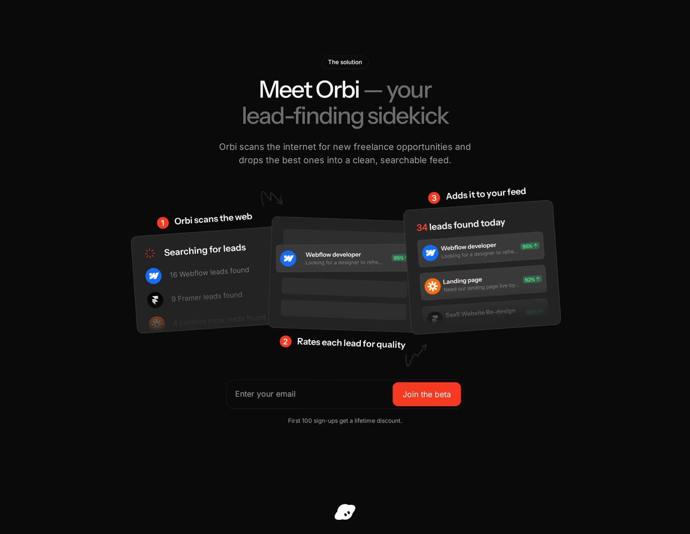 Orbi — screenshot of the features section
