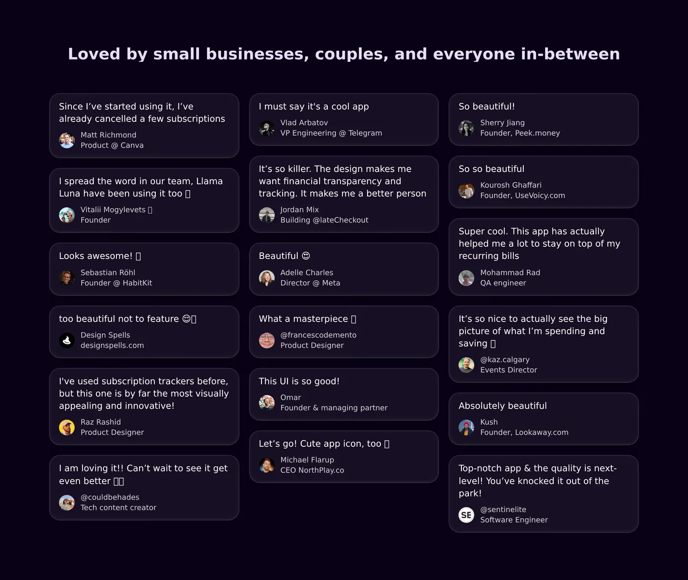 Orbit — screenshot of the testimonials section