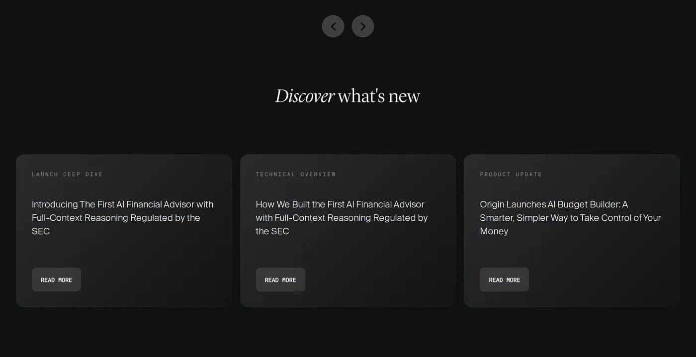 Origin — screenshot of the blog section