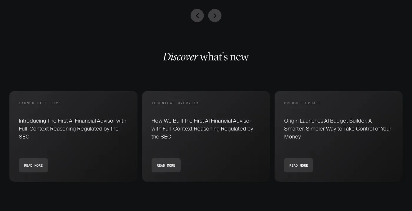Origin — screenshot of the blog section