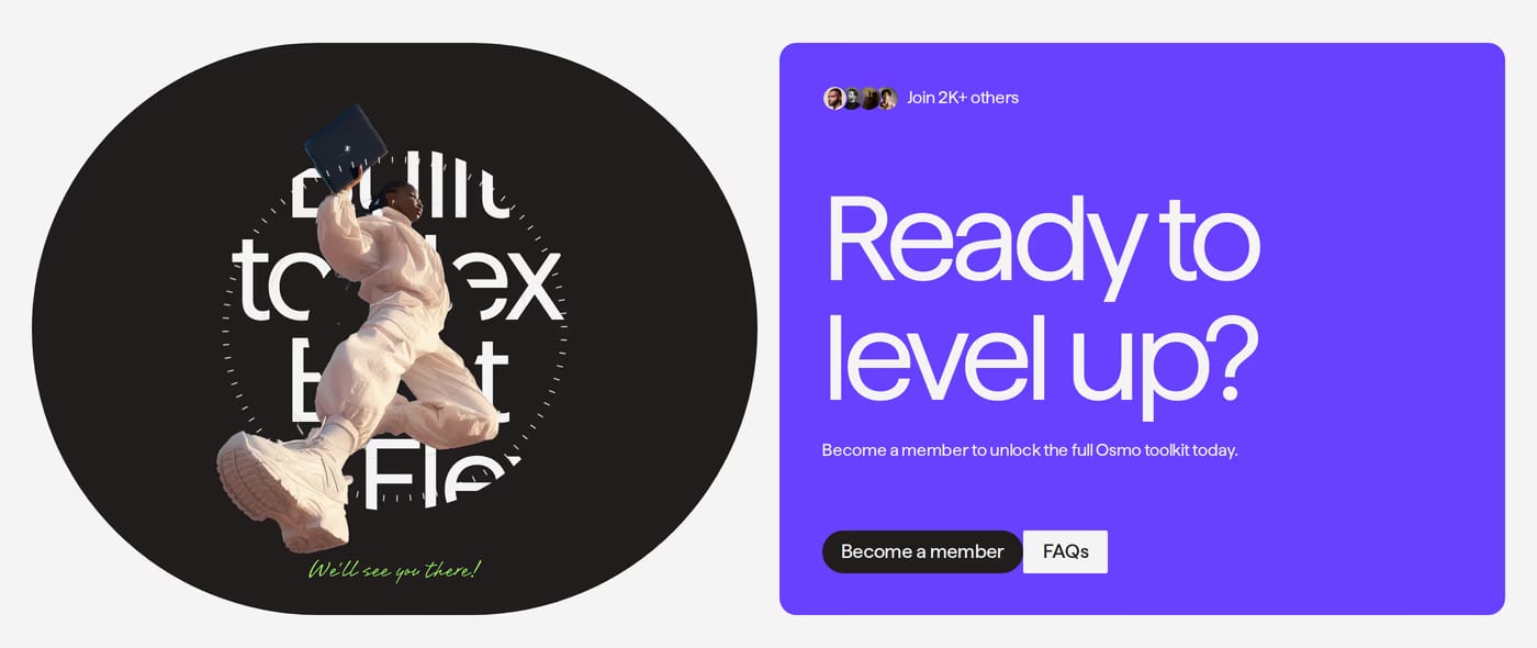 Osmo — screenshot of the call to action section