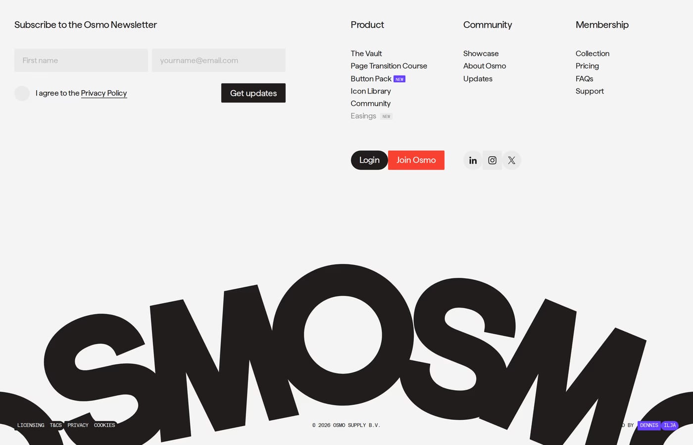 Osmo — screenshot of the footer section