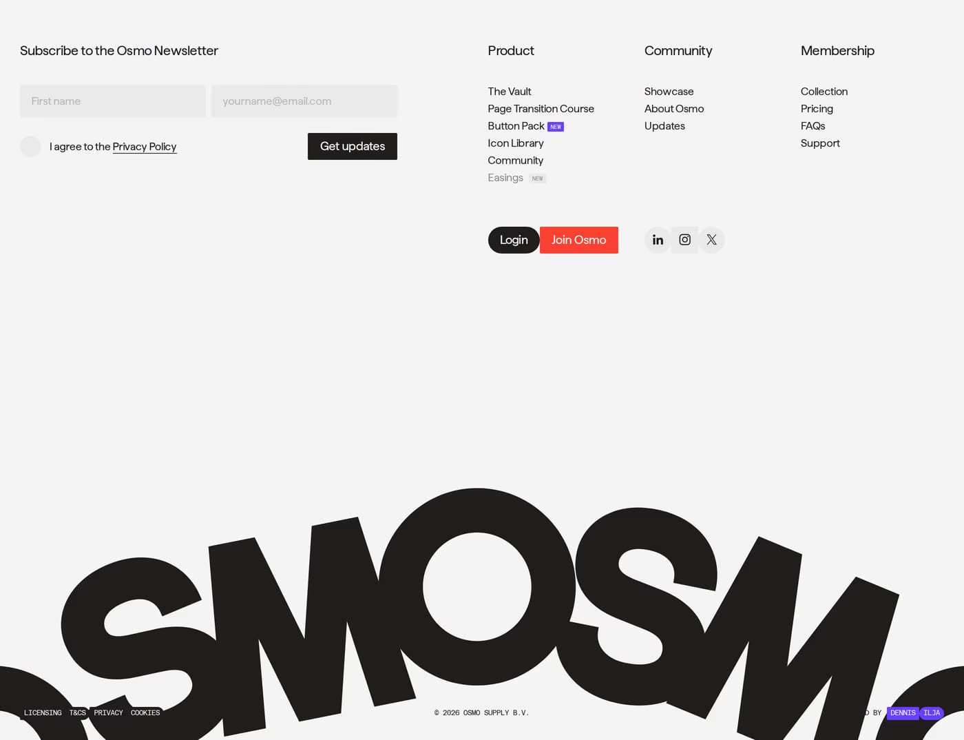 Osmo — screenshot of the footer section