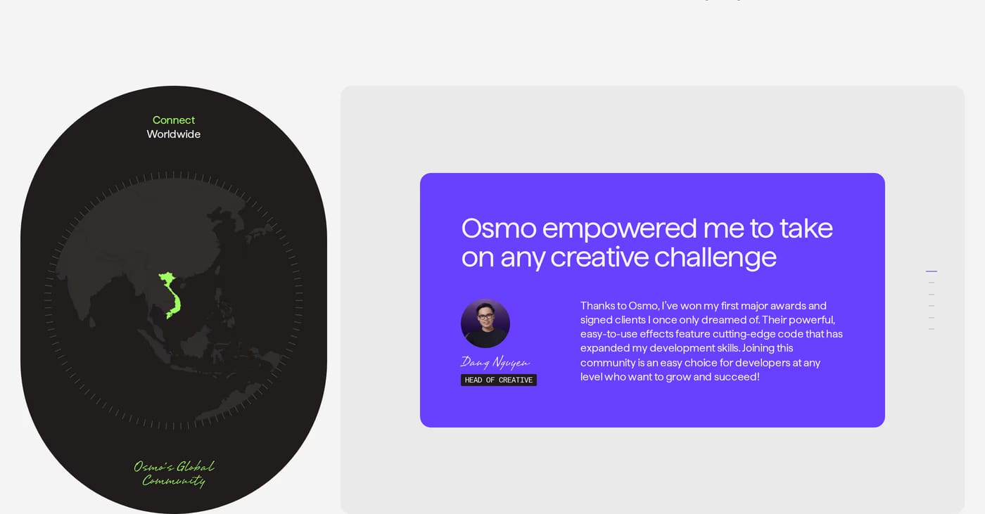 Osmo — screenshot of the testimonials section