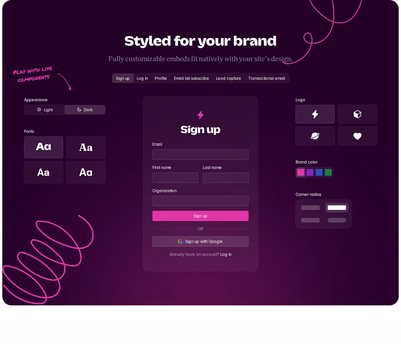 Outseta — screenshot of the features section