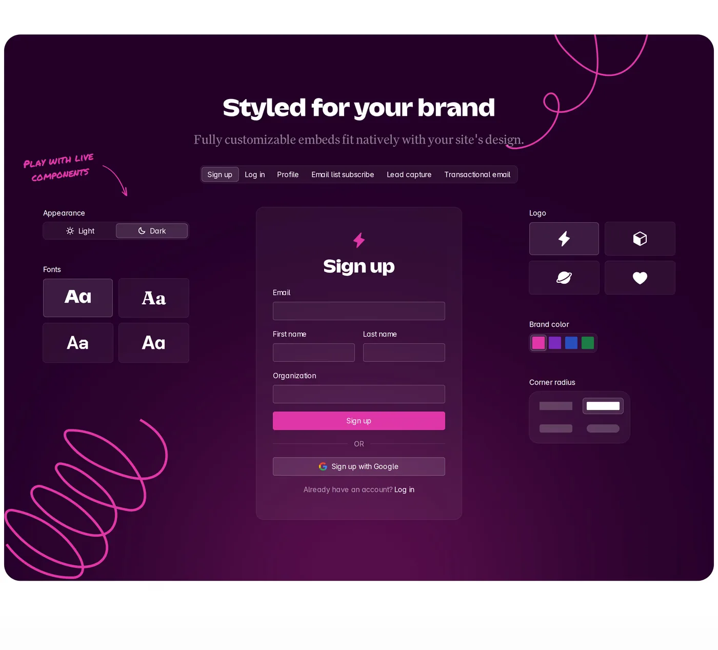 Outseta — screenshot of the features section